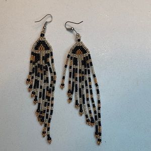 Beaded 2” earrings gold & black
